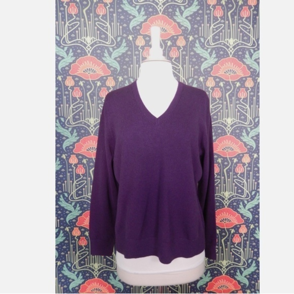 Lands' End Petites 100% Cashmere Purple V-Neck Sweater New LP